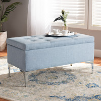 Baxton Studio WS-20093 -Light Blue/Silver-Otto Mabel Modern and Contemporary Transitional Light Blue Fabric Upholstered and Silver Finished Metal Storage Ottoman